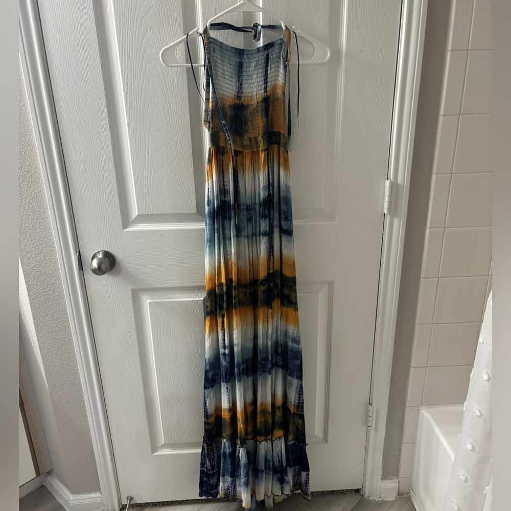 Striped Maxi Dress in Blue and Yellow